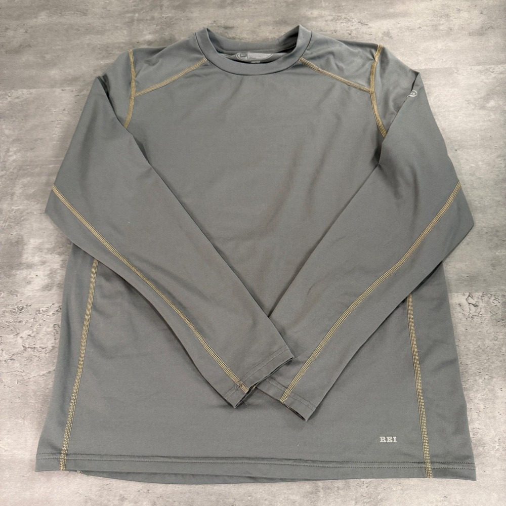 REI Performance Shirt Mens Large Gray Long Sleeve Hiking Base Layer Zip Pocket